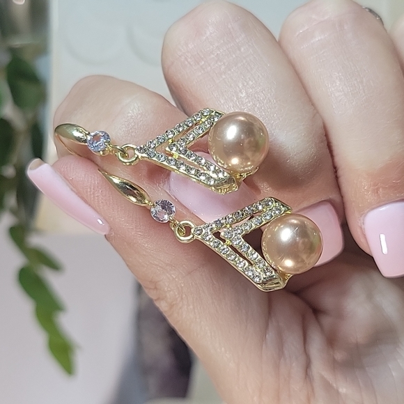 Chocolate Pearl CZ Drop Earrings, S925 wires - Picture 4 of 9